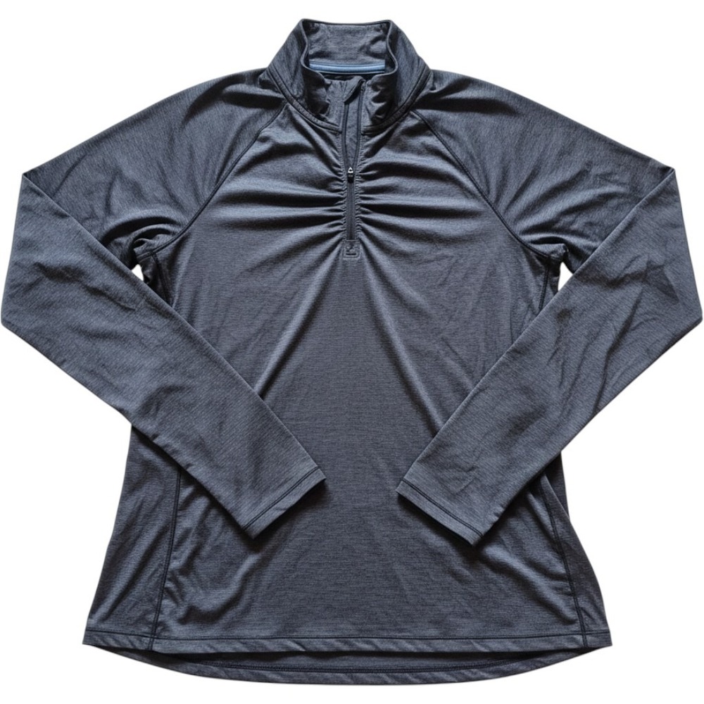 Champion Womens Navy Blue Heathered Quarter Zip Long Sleeve Thumbhole Top Large